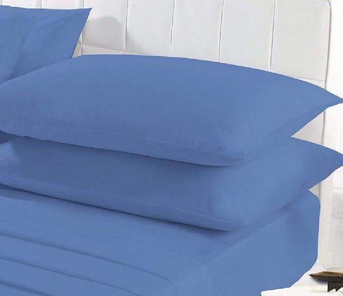 Linens Range® Plain Dyed Poly Cotton Mid Blue Double Flat Sheet (Mid