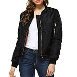 Fashionazzle Women's Solid Classic Zip Up Quilted Short Bomber Jacket Padded Coat