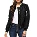 Fashionazzle Women's Solid Classic Zip Up Quilted Short Bomber Jacket Padded Coat