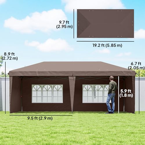 Outsunny 10' x 20' Outdoor Pop Up Canopy Tent Party Tent Instant Shelter W/Carrying Bag, Coffee