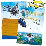 Game Party Invitations with Envelopes Party Invitations Cards Paper Video Game Birthday Party Supplies 20 Invitation & 20 Warm White Envelops Double Sided Printed Party Supplies