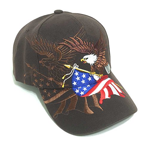 Aesthetinc Patriotic American Eagle and American Flag Baseball Cap USA 3D Embroidery (Brown)