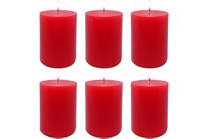 DEYIR 6 Pack 3x4 Inch Red Pillar Candles for Romantic Valentine's Day and Christmas, Unscented Column Candle for Home Restaurants, Smokeless Dripless and Clean Burning Emergency Candle