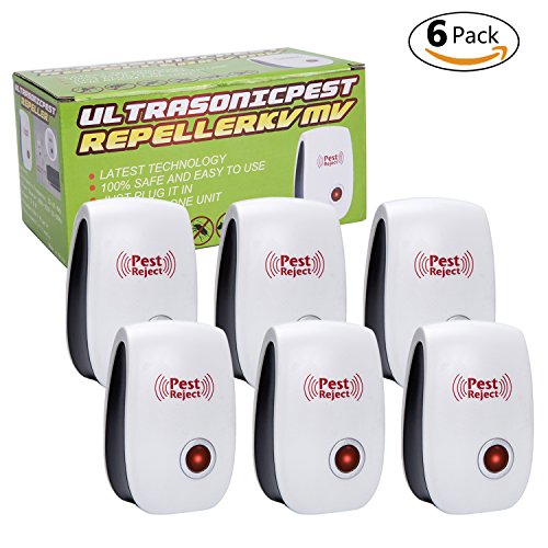 KVMV Ultrasonic Pest Repeller Plug In Pest Reject Indoor Pest Control for Mosquitoes, Mice, Roaches, Spiders, Flies, Bugs ,Mosquitoes Etc 6-Pack Non-Toxic Eco-Friendly