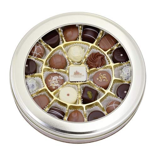 Lauensteiner Runddose | 300 g handgefertigte Pralinen und Trüffel | 17-fach sortiert, mit und ohne Alkohol | Ideal für…
