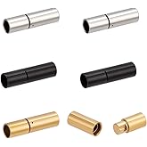 PH PandaHall 6PCS 3 Colors Stainless Steel Bayonet Clasps Tube Hook Clasps Column Push Clasps Round Leather Cord Buckle Mating Connectors for Jewelry Making DIY Bracelet Necklace Crafts Hole: 4mm