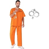 Kuberas Prisoner Costume for Adults Men Orange Prison Costume Inmate Jail Convict Halloween Cosplay Outfit for Women