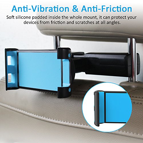 Car Headrest Mount, Pobon Car Seat Tablet Holder for iPad Mini 2/3/4, iPad Pro/Air, iPhone Xs Max/XS/XR/X/8 Plus/7/7 Plus/6s, Samsung Galaxy Tab Note 9/S9, Fire 7/8 HD, All 4-10.5" Devices (Blue)