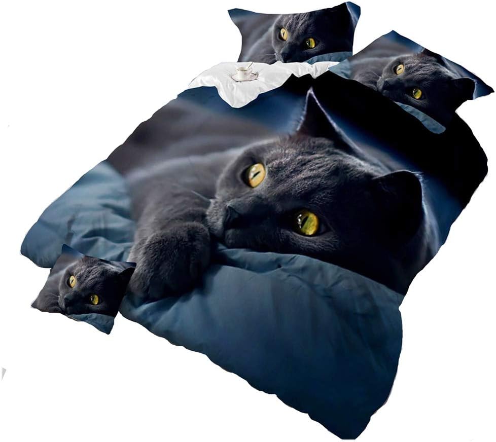 HOHAI 4Piece Dark Night Black Cat 3D Bedding Set Animal Prints Duvet Cover Set Double Size Comforter Cover