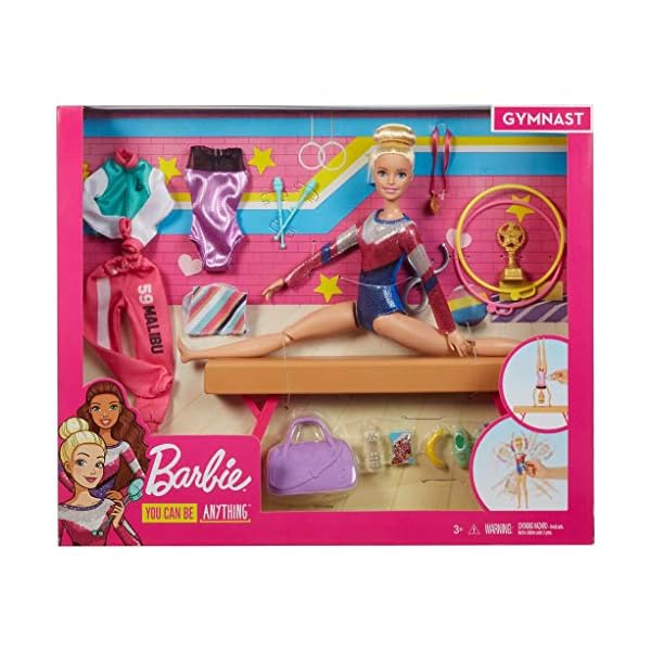 Barbie Gymnastics Playset, Barbie Doll with Twirling Feature, Balance Beam, 15+ Accessories for Ages 3 and Up, GJM72