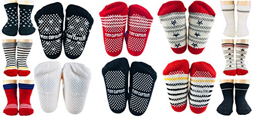 Toddler Baby Boy Socks Best Gift For 1-3 Year Old Boys Gifts Non Skid Grip Socks Gift Set by Tiny Captain (Red and Black)