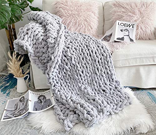 Twomissone Luxury Chunky Knit Chenille Bed Blanket Large Knitted Throw Blanket Warm Soft Cozy Bulky Blankets for Cuddling up in Bed, on The Couch or Sofa (50\