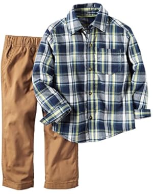 Carter's Baby Boys 2 Piece Playwear Sets, Blue Plaid/Khaki, 24M
