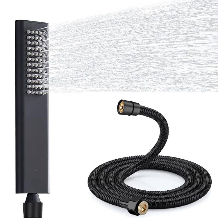 Delnet Solid Brass Handheld Shower Head, Arc Design High Pressure Hand Shower, Replaceable Shower Head and 59" Stainless Steel Hose Set, Black
