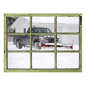 Window View Wall Mural - Snowplow Working in a Winter Morning - Vintage Style Wall Decor - Peel and Stick Adhesive Vinyl Material - 24x32 inches