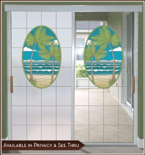 Island Oasis Privacy Window Film Door Panel - Lite Frosted Background 32inch x 86inch Left