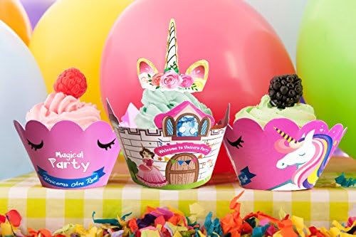 Unicorn Cupcake Topper and Wrapper, New, Unicorn Party Supplies, Unicorn Theme Party Cupcake Decorations ,Pack of 24.