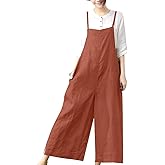 YESNO Women Casual Loose Long Bib Pants Wide Leg Jumpsuits Baggy Cotton Rompers Overalls with Pockets PZZTYP2
