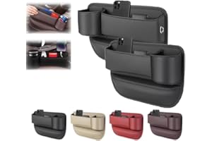 ODDMMO Car Leather Cup Holder Gap Bag, Car Seat Gap Organizer with Water Cup Holder and Phone Charging Hole, Adjustable Leather Cup Holder Gap Bag, Car Seat Gap Filler Organizer (Black, Both Side(2pcs))