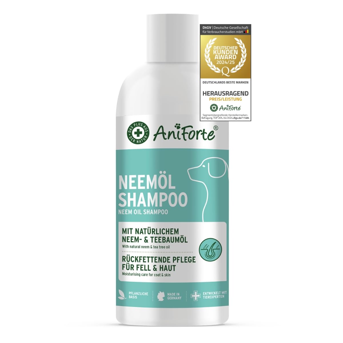 AniForte Neemoil Shampoo for Dogs 500ml - Dog shampoo against itching, mites, fleas, ticks, easy to comb coat, skin-friendly, pleasant smell
