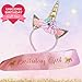 Unicorn Headband and Birthday Girl Sash Set, Gold Glitter Unicorn Horn & Pink Satin Sash for Unicorn Birthday Girl Set Happy Birthday Party Supplies Favors and Decorations