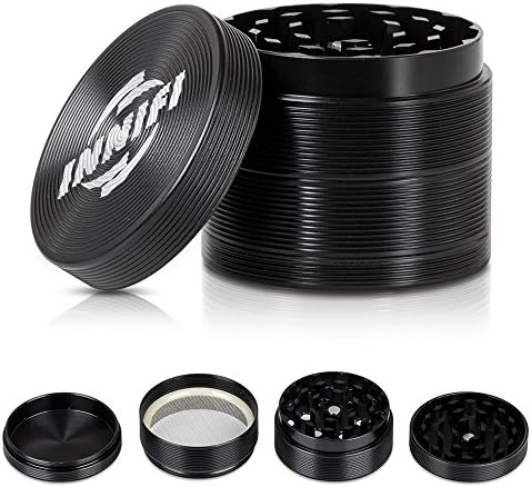 Powerful Weed Grinder With A Mini Stash Jar By INNIFI | 2-Inch, 4 Piece Herb, Spice &amp; Tobacco Grinder Made From Durable Aluminum Alloy | Black, Easy To Operator Kitchen Grinder
