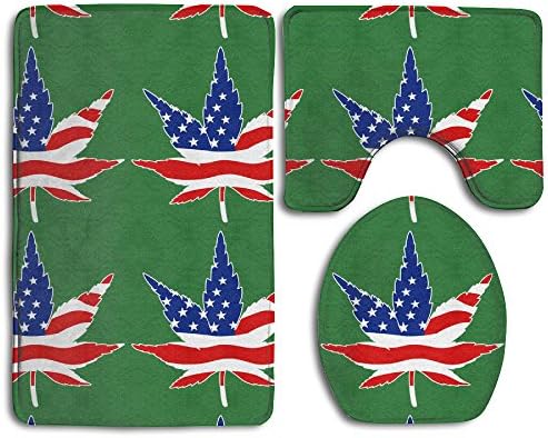 The Home Lover 3-Piece Bath/Bathroom Rug/mat Set USA Flag Maple Leaves Green Bath Rug Mat,Contour Mat & Lid Cover Non-Slip With Rubber Backing