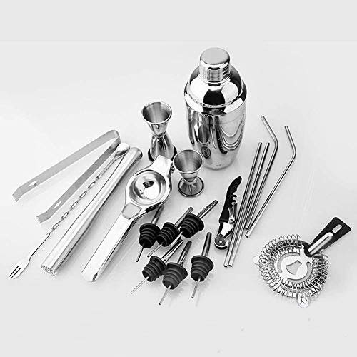 LKNJLL Bar Set, 20-teilig Edelstahl Cocktail Shaker Bar Werkzeuge, mit drehendem Ausstellungsstand und Rezepte Booklet… – Bild 3