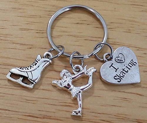 Skating keychain, Skating boot keychain, I love Skating keychain, Skating key ring