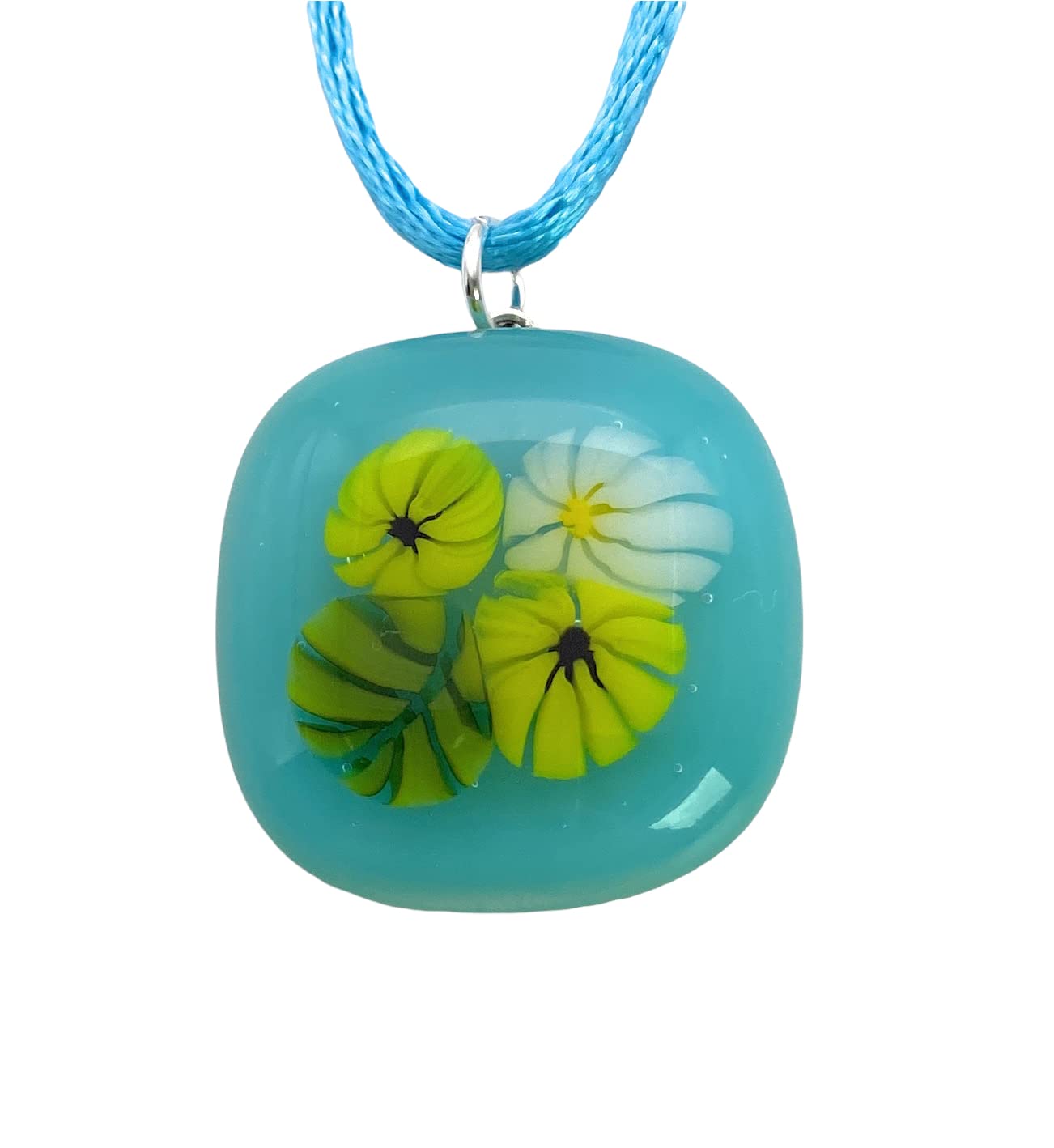 Flower Pendant, Glass Flower Pendant, Handmade Glass Pendant, Dichroic Glass Pendant, Floral Pendant, Glass Pendant, Millefiori Pendant