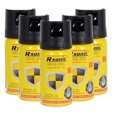 5 Stück Pfefferspray Rsonic Breitstrahl 40 ml ABWEHRSPRAY Tierabwehr