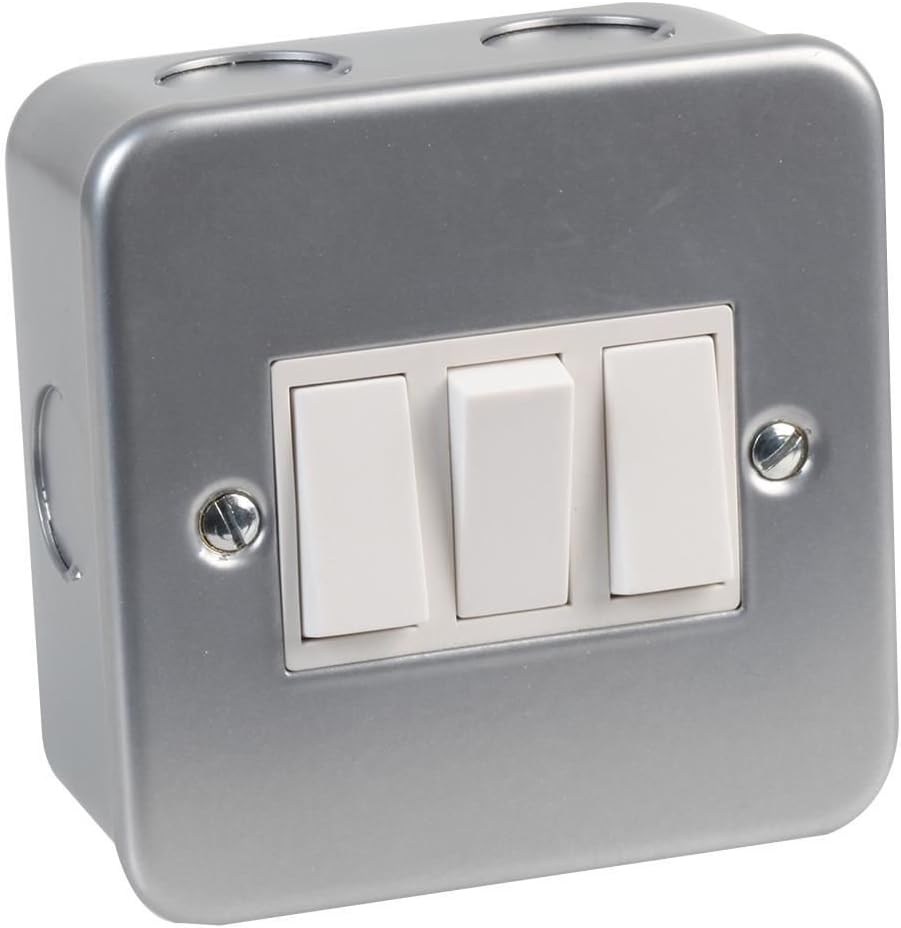 Marbo Metal Clad 10AX Switch, 3-Gang, 2-Way