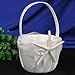 Topwedding Beach Themed Ivory Satin Flower Girl Basket with Sea Star and Seashell