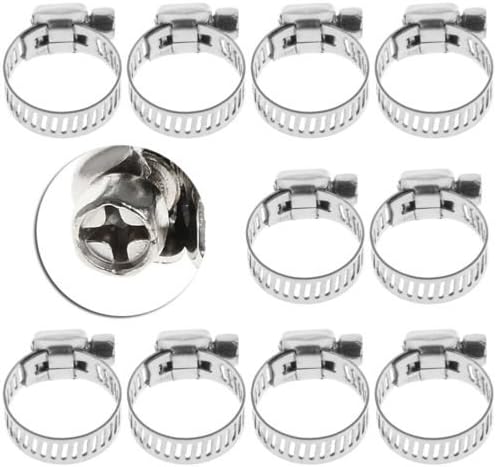 FORTOMORROW 10Pcs Adjustable Stainless Steel Drive Hose Clamp Fuel Line Worm Clip 1/2"-3/4"