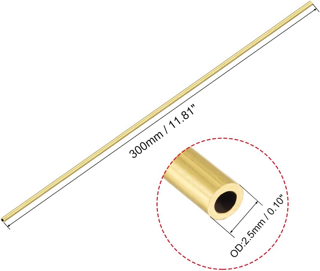 sourcing map Brass Round Tube, 300mm Length 2.5mm OD 0.5mm Wall Thickness, Seamless Straight Pipe Tubing 3 Pcs - Image 3