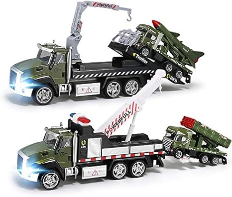 Amazon Co Jp ボーイズカーy186用合金軍用トラックdiecasts玩具車でレッカー車の玩具モデル21cmのサウンドライトビッグクレーントレーラートラック Color Brown ホーム キッチン