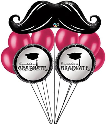Mustache Balloon Bouquet Graduation Package School Colors - Berry