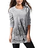 DJT Women's Scoop Neck Long Sleeve Stretchy Printed Casual Top Blouse Light Grey, One Size (Medium)