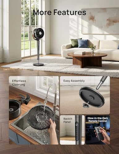 DREO Smart Fan For Bedroom, Standing Fans for Home, 120°+150° Oscillating Pedestal Fan Wi-Fi/Voice Control, 100ft 20db Quiet Circulator RGB Fan, DC Motor, 6 Modes, 12 Speeds, 37-42'' Adjustable Height