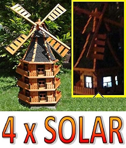 Gartenwindmühlen, Windmühle ,Windmühle MIT SOLAR, windmühlen garten, WMB180ro-MS, mit Licht Solarbeleuchtung, 180 cm 1,80 m, 