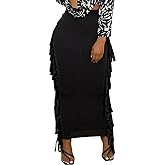 Lrady Women's Elastic Waist Slim Bodycon Side Tassels Long Maxi Pencil Skirts