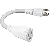 [1 Pack] Short 3Prong Power Extension Cord - White 6inch Mini Indoor Grounded Extension Cord,16AWG Small Electrical AC Extens