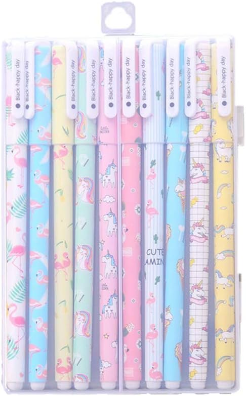 Daliuing Gel Ink Pens Flamingo Unicorn Black Set Gel Pen for Boys and Girls Any Party Wirtting-PACK Of 10