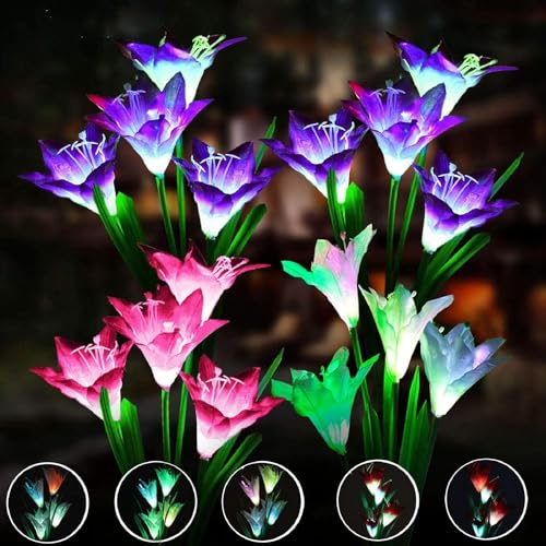 SOLARBABY Solar Lights Outdoor Garden, Multicolor Changing Color Garden Lights with 16 Lily Larger Solar Flower for Garden Yard Driveway, Patio Decor