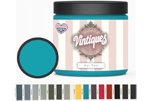 Vintiques Chalk & Mineral Paint, Hot Teal, 8oz - Matte Finish- Easy Application for DIY Projects - Furniture, Wood, Metal, Home Decor and More - includes color card