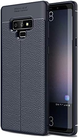 Samsung Galaxy Note 9 Case with Leather Back Resilient Shock Absorption and Carbon Fiber Design for Samsung Galaxy Note 9 (2018) (Blue)
