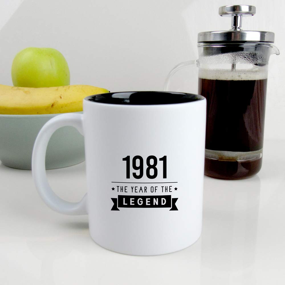 Fortieth Gift for Dad Engraved Black Reveal Coffee Mug "1981 Year of The Legend" Design, 40th Birthday, 350ml Tea Cup, Ceramic