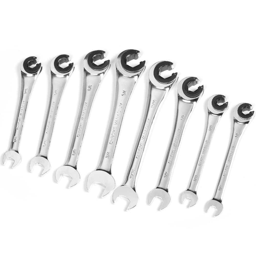 Photo 1 of Anbull Wrench Set 8PCS SAE with Open-end Fixed-head, Combination Ratcheting Wrench Set with 72 Gears CR-V Steel Constructed 1/2'' 3/4'' 3/8'' 5/8'' 5/16'' 7/16'' 9/16'' 11/16''