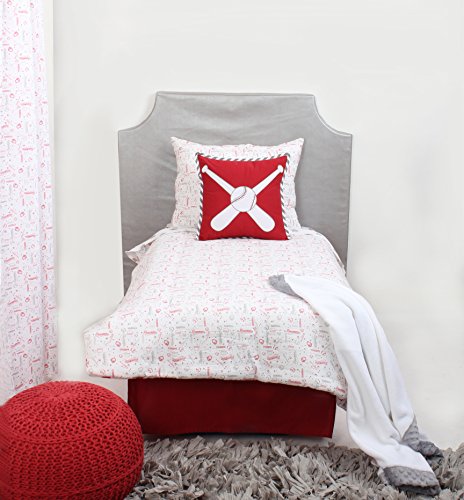 Bacati Baseball Muslin Dec Pillow, Red/Grey