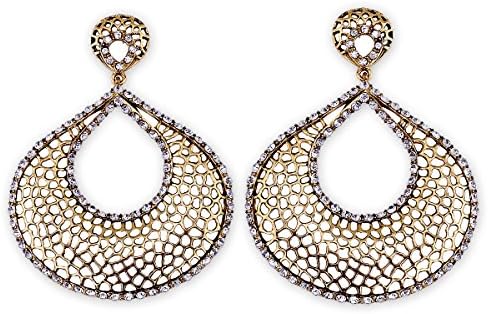Antique Gold Plated Water Drop Hollow Out Shape Rhinestone Vintage Stud Earrings for Women